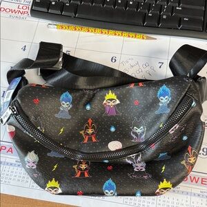 Men's Black Character Print Belt Bag